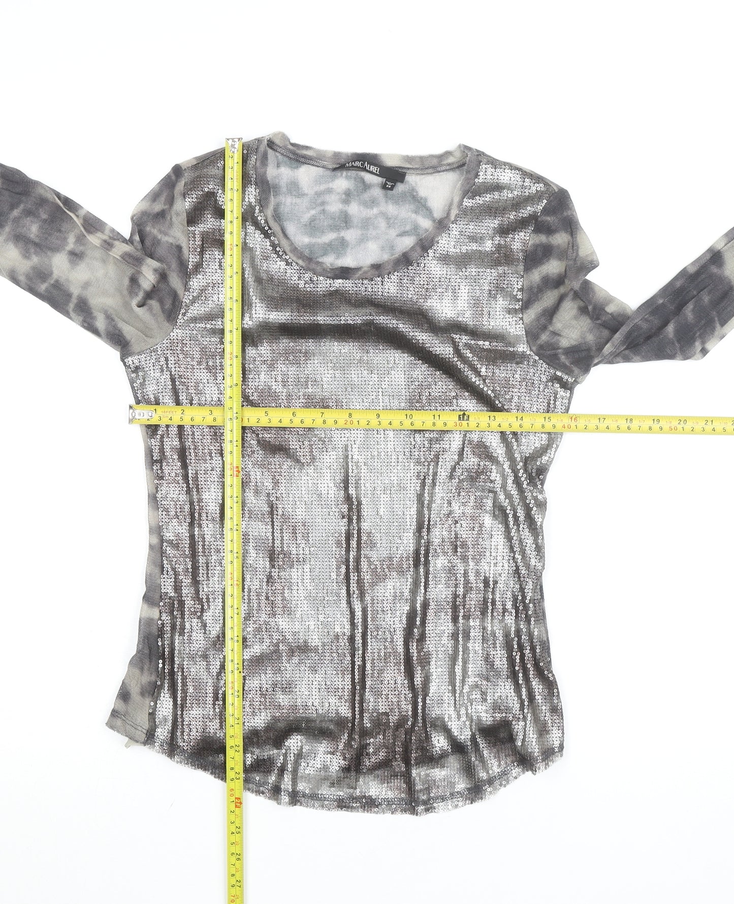 Marc Aurel Women's Grey Sequin Long Sleeve Cotton T-Shirt Size 8