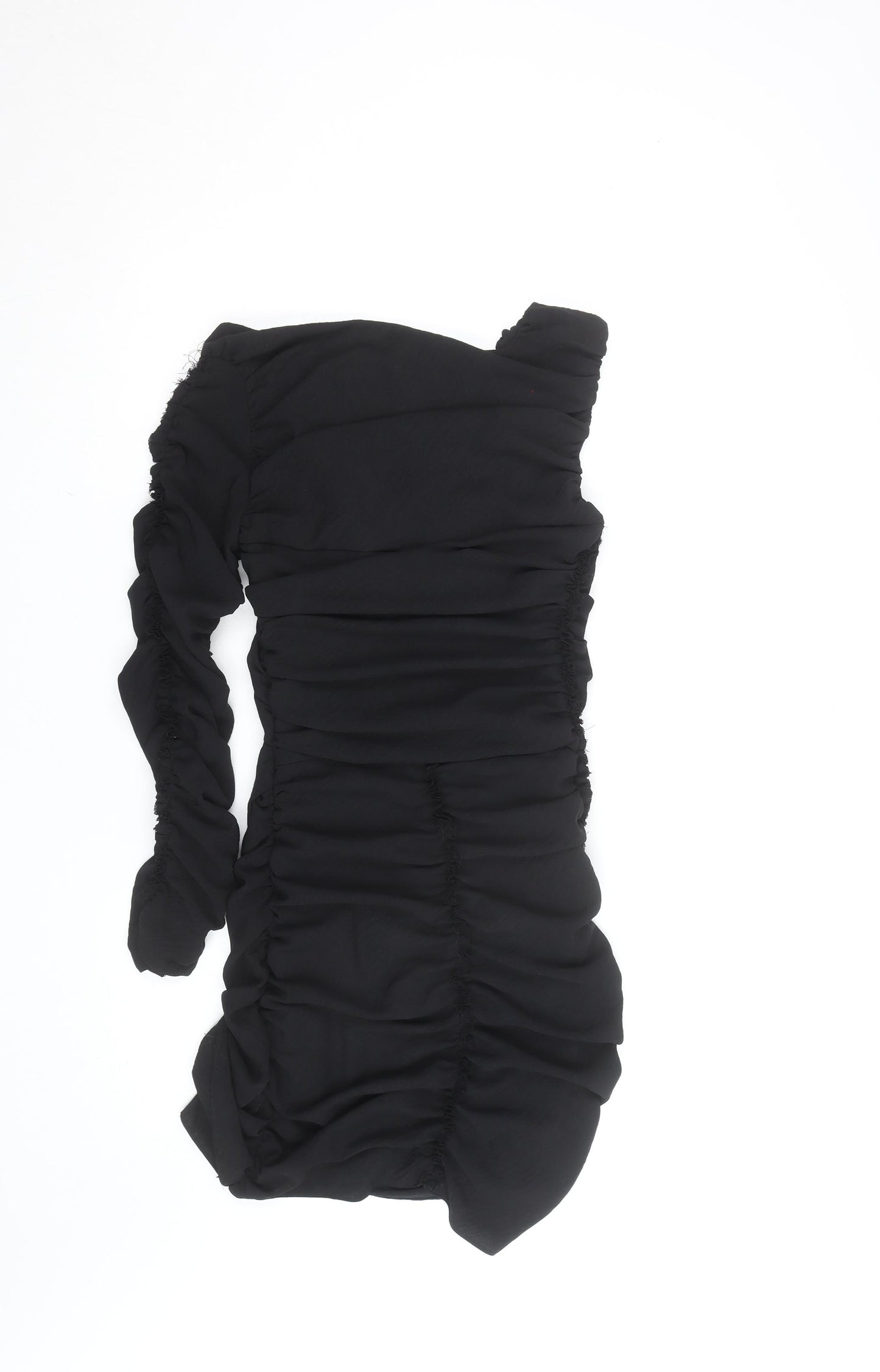Zara Women Black One Shoulder Ruched Bodycon Mini Dress UK 8