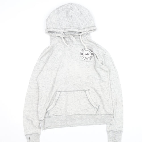 Hollister Women’s Grey Pullover Hoodie Small Logo Print Cotton Blend