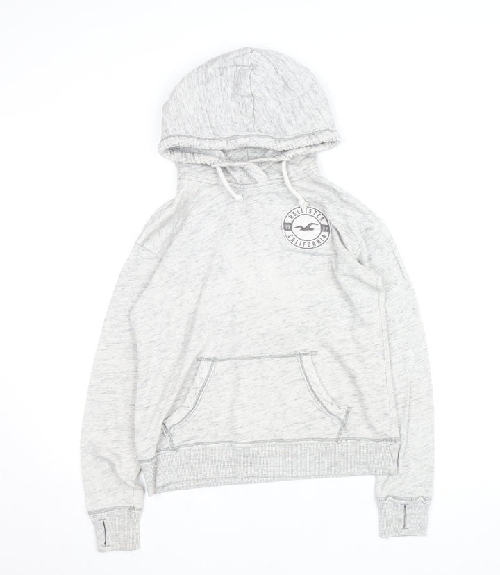 Hollister Women’s Grey Pullover Hoodie Small Logo Print Cotton Blend