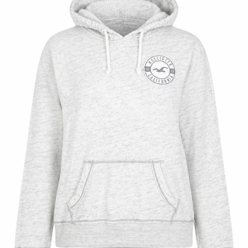 Hollister Women’s Grey Pullover Hoodie Small Logo Print Cotton Blend