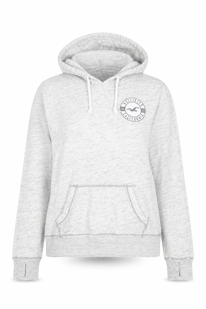 Hollister Women’s Grey Pullover Hoodie Small Logo Print Cotton Blend
