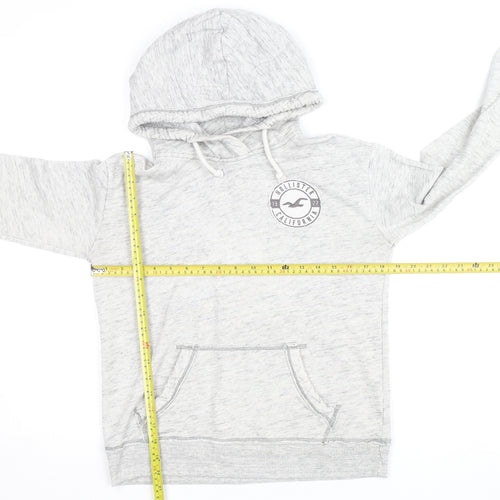 Hollister Women’s Grey Pullover Hoodie Small Logo Print Cotton Blend
