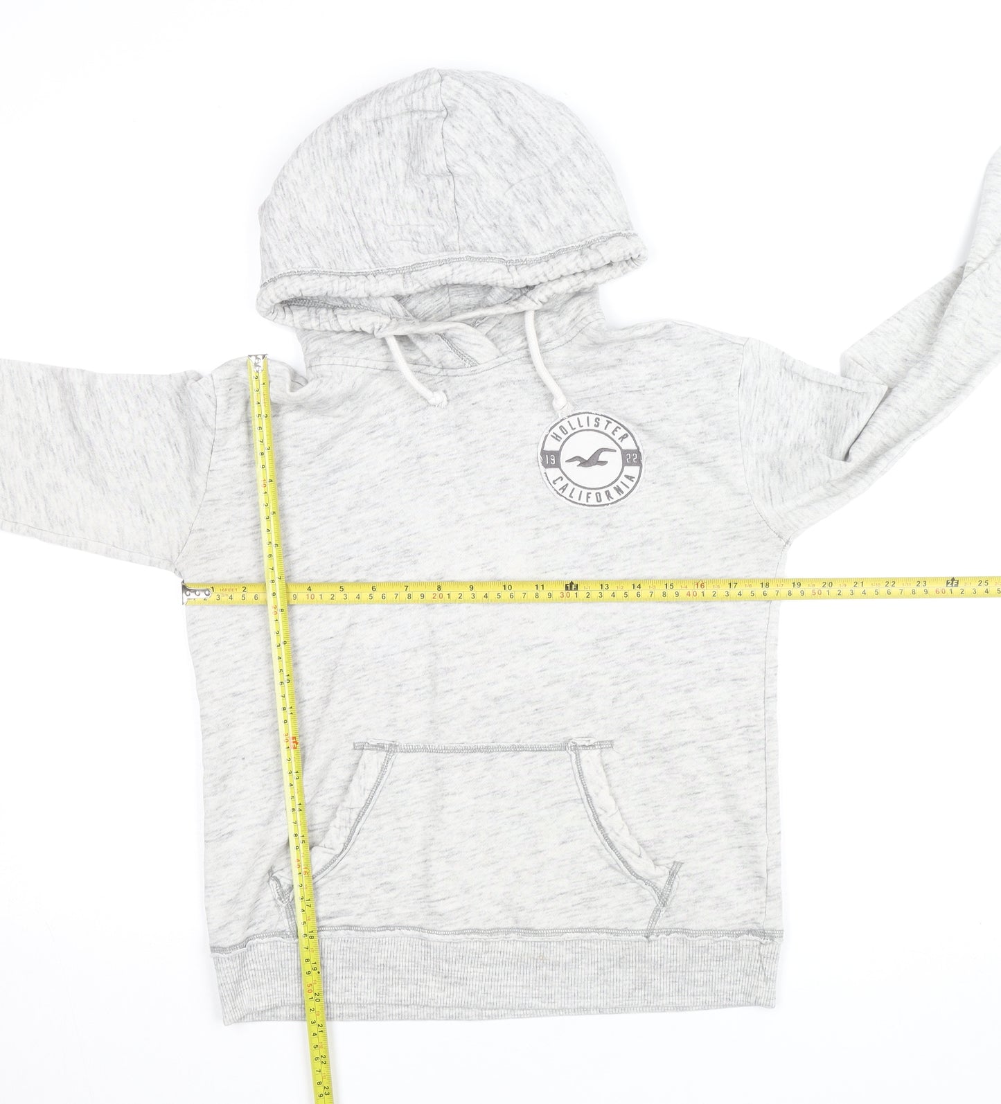 Hollister Women’s Grey Pullover Hoodie Small Logo Print Cotton Blend