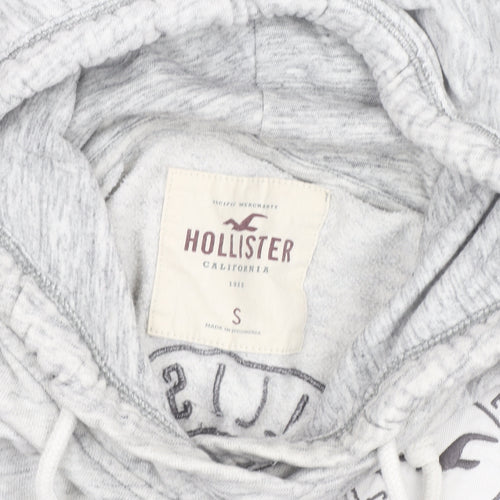 Hollister Women’s Grey Pullover Hoodie Small Logo Print Cotton Blend