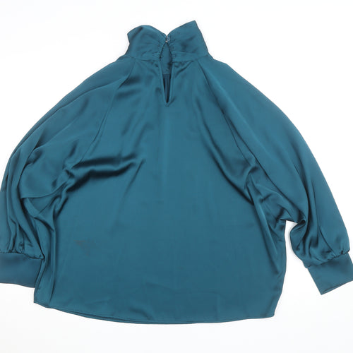 Gallery Women's Blue Satin High Neck Long Sleeve Tunic Blouse Size 10