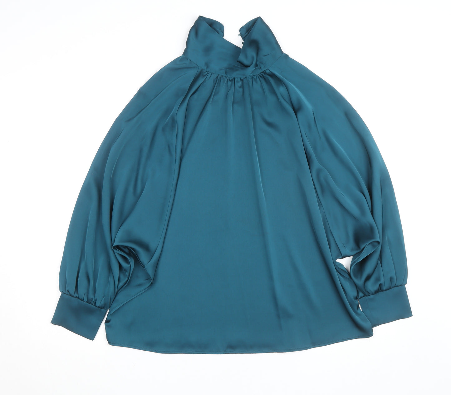 Gallery Women's Blue Satin High Neck Long Sleeve Tunic Blouse Size 10