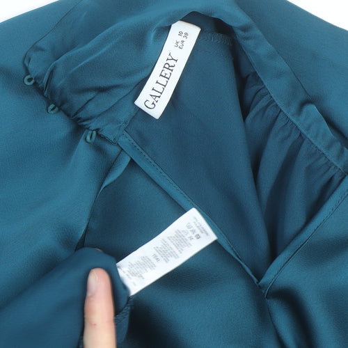 Gallery Women's Blue Satin High Neck Long Sleeve Tunic Blouse Size 10