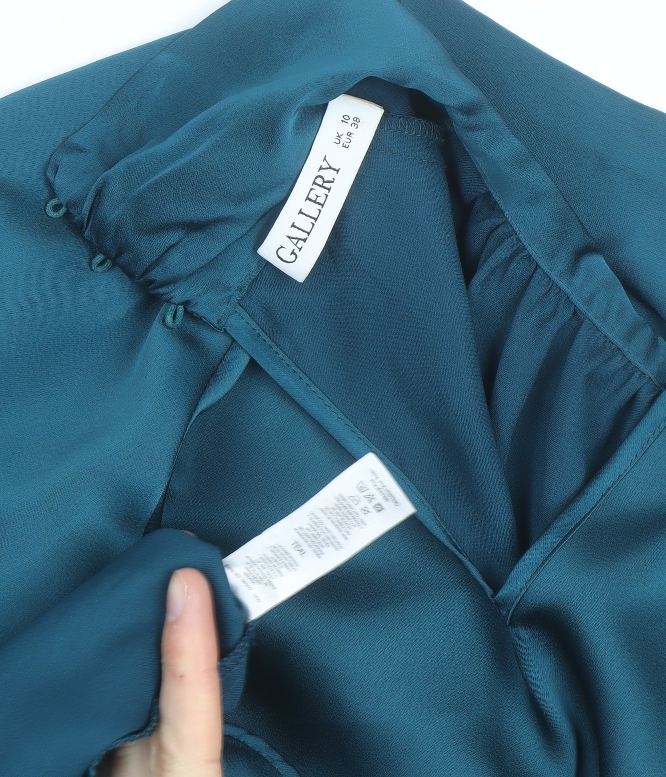 Gallery Women's Blue Satin High Neck Long Sleeve Tunic Blouse Size 10