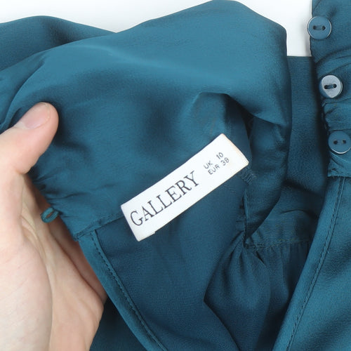 Gallery Women's Blue Satin High Neck Long Sleeve Tunic Blouse Size 10