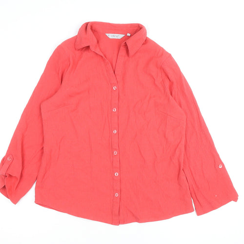 EWM Women Coral Button-Up Blouse Size 12 Long Sleeve Polyester Blend