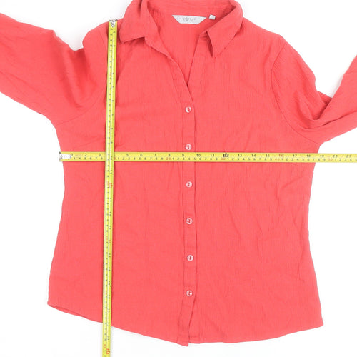 EWM Women Coral Button-Up Blouse Size 12 Long Sleeve Polyester Blend