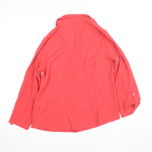 EWM Women Coral Button-Up Blouse Size 12 Long Sleeve Polyester Blend