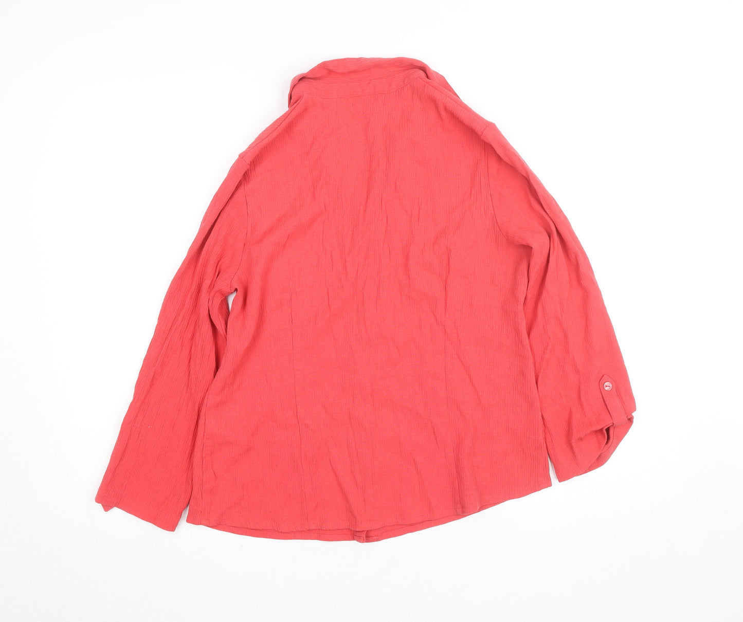 EWM Women Coral Button-Up Blouse Size 12 Long Sleeve Polyester Blend