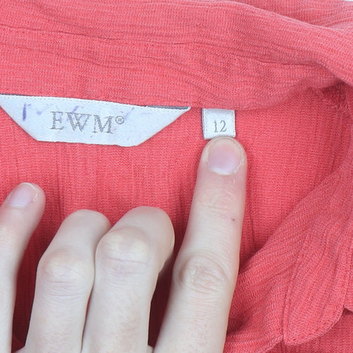 EWM Women Coral Button-Up Blouse Size 12 Long Sleeve Polyester Blend