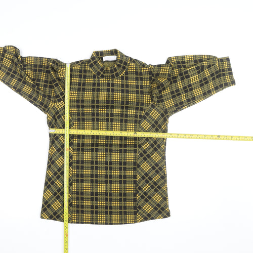 Stradivarius Women Yellow Check High Neck Long Sleeve Blouse Size 10