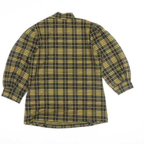 Stradivarius Women Yellow Check High Neck Long Sleeve Blouse Size 10
