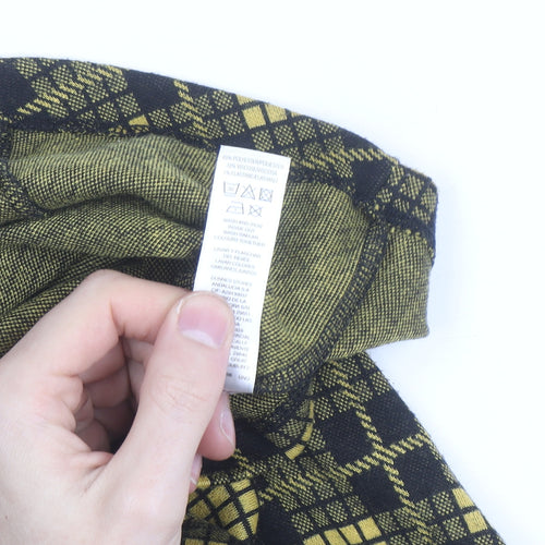 Stradivarius Women Yellow Check High Neck Long Sleeve Blouse Size 10
