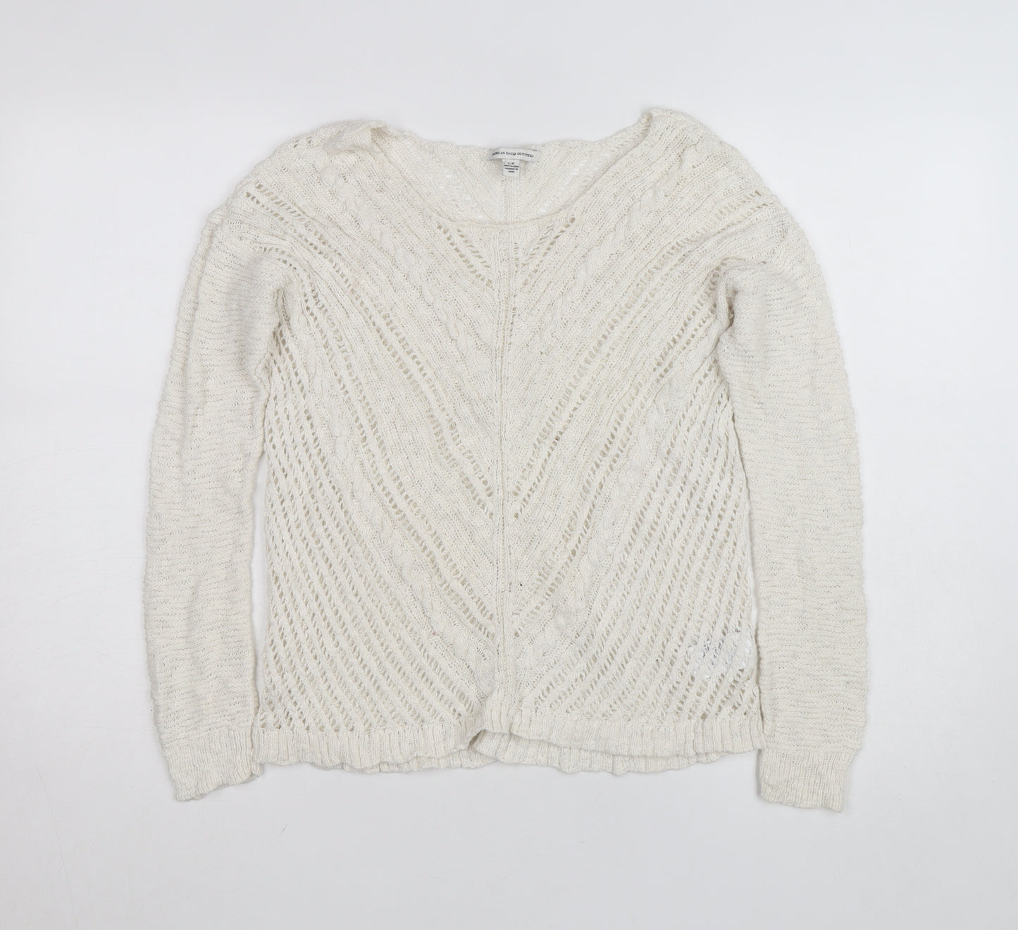 American Eagle Outfitters Women’s Ivory Open-Knit Cotton Jumper Size S