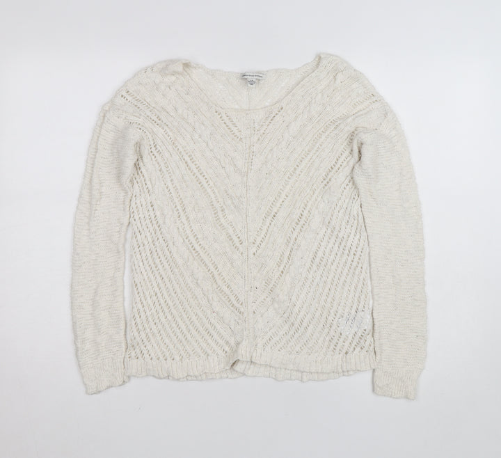 American Eagle Outfitters Women’s Ivory Open-Knit Cotton Jumper Size S