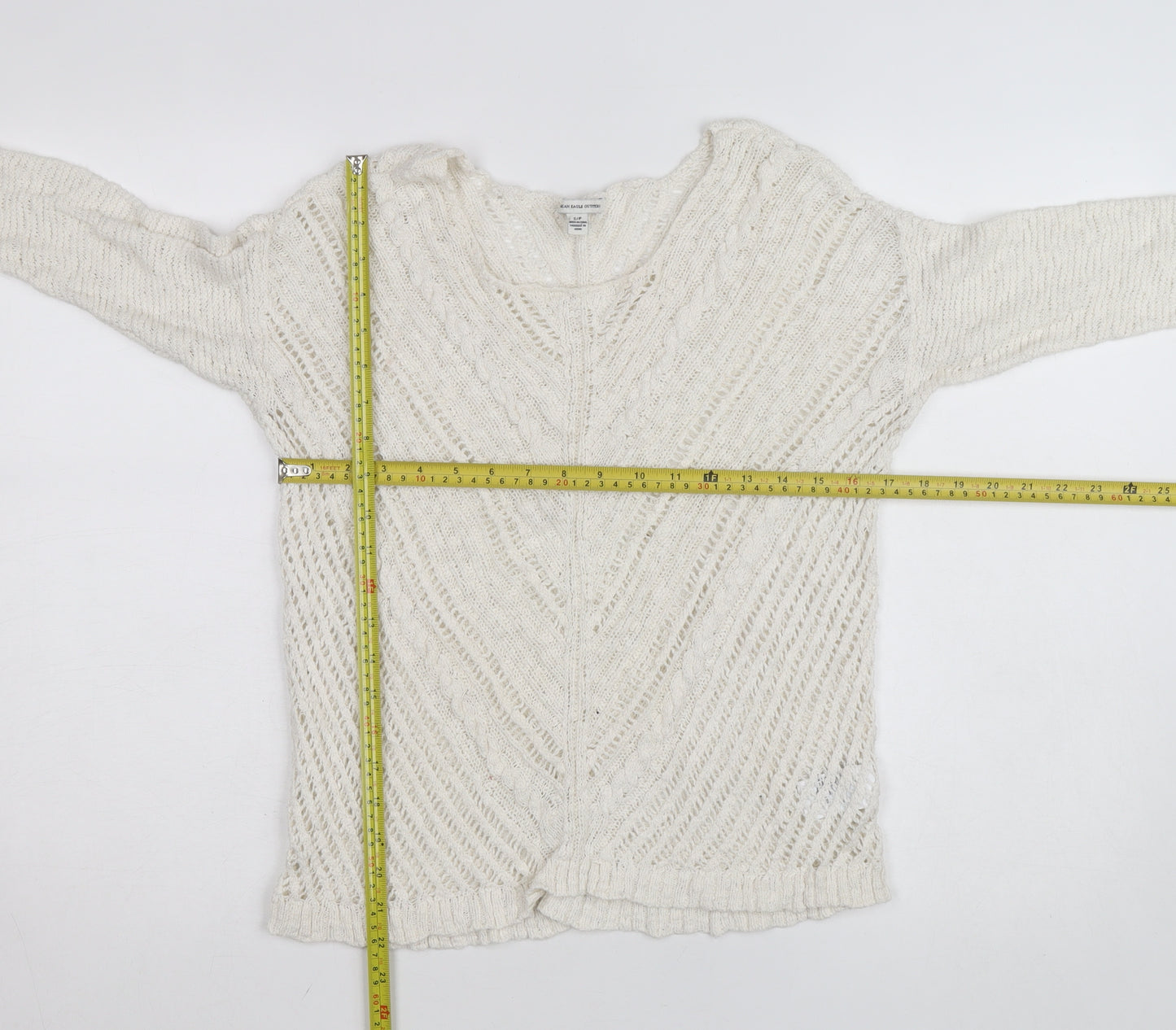 American Eagle Outfitters Women’s Ivory Open-Knit Cotton Jumper Size S