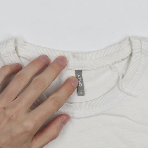 ONLY Women’s White Minimalist Print Cotton T-Shirt Size S