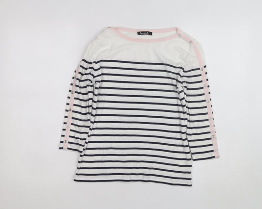 Twist Women White Striped 3/4 Sleeve Boat Neck Cotton Top Size 12