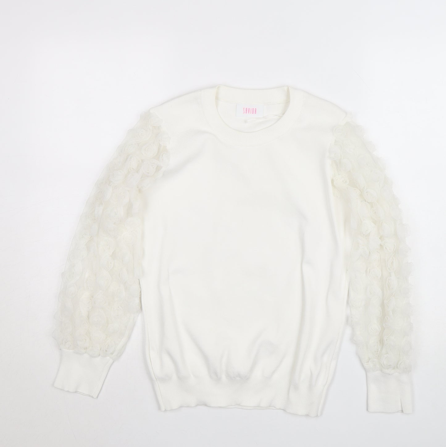 Savida Women’s White Puff Sleeve Crew Neck Jumper Size 12