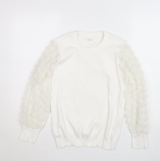 Savida Women’s White Puff Sleeve Crew Neck Jumper Size 12