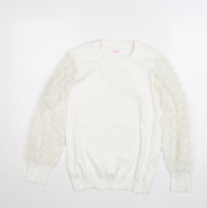 Savida Women’s White Puff Sleeve Crew Neck Jumper Size 12
