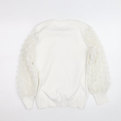 Savida Women’s White Puff Sleeve Crew Neck Jumper Size 12