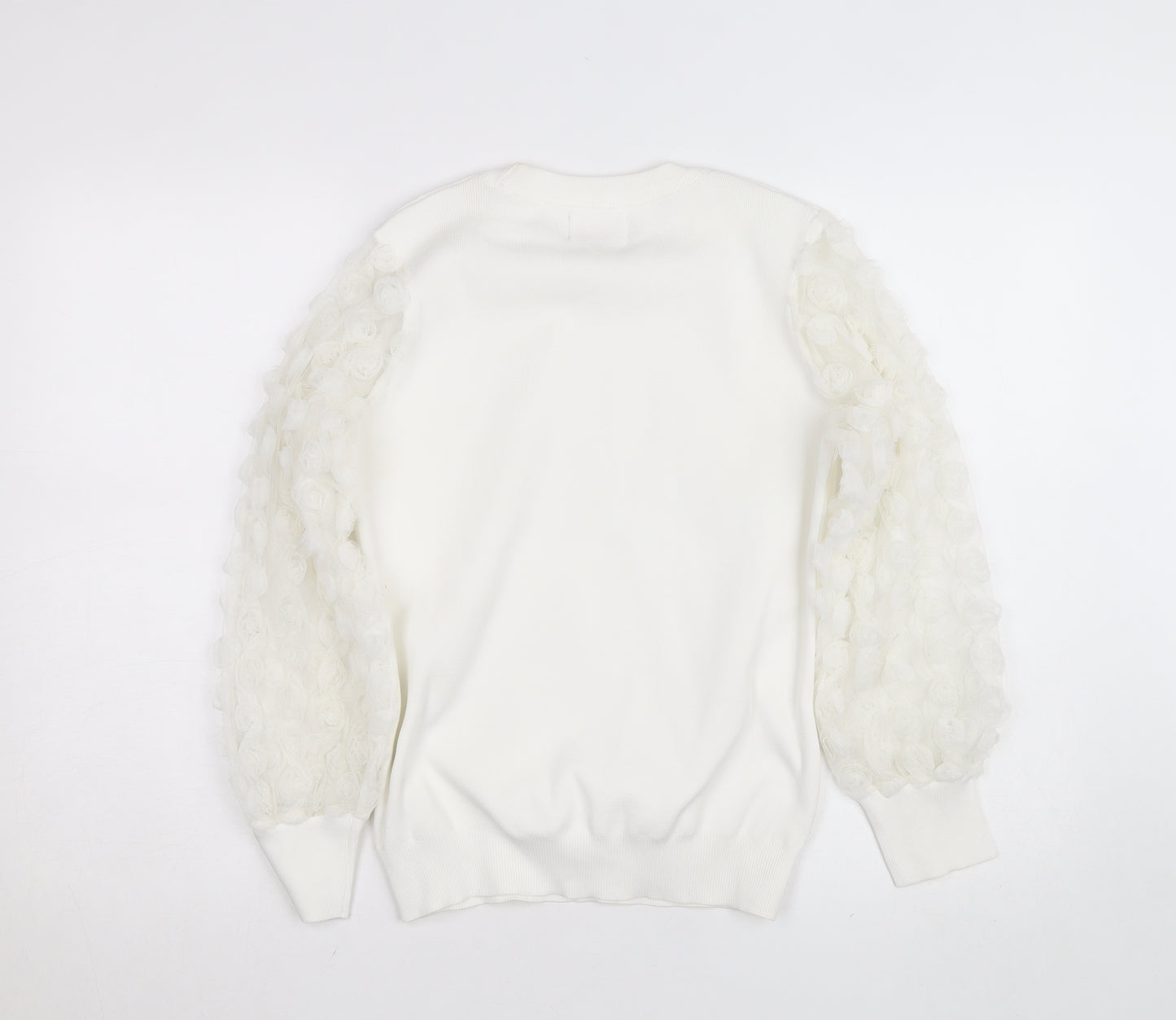 Savida Women’s White Puff Sleeve Crew Neck Jumper Size 12