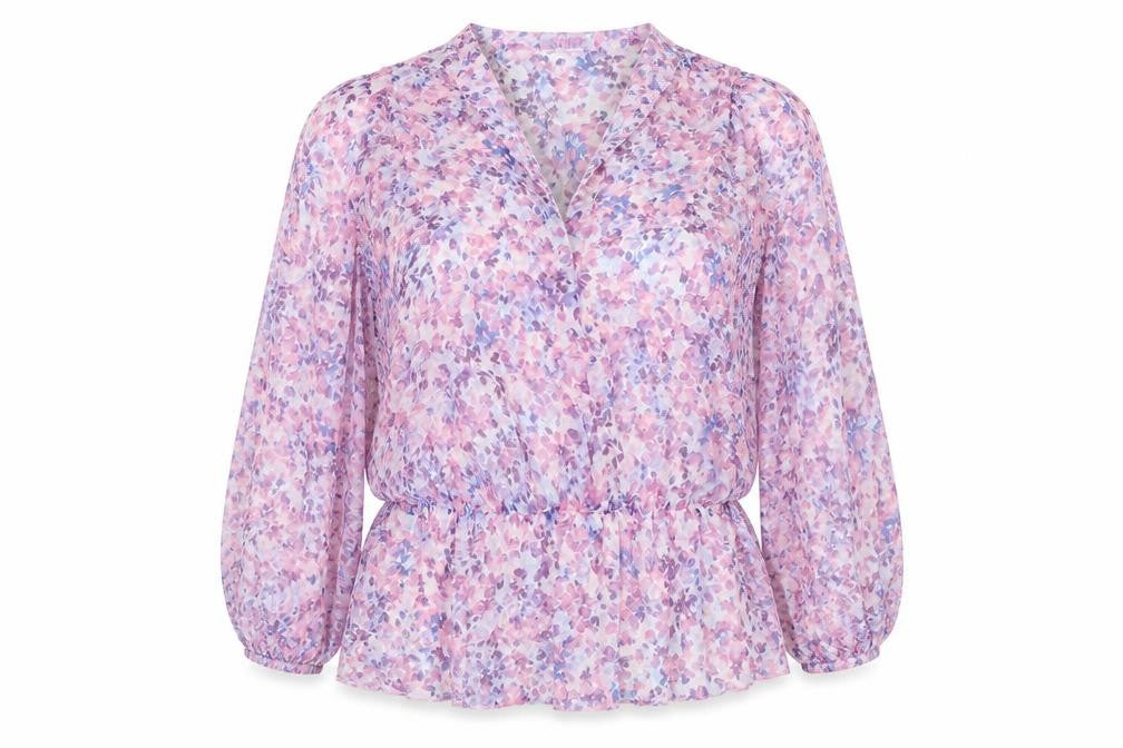 Front view of Savida Women's Multicoloured Floral Chiffon Tunic Blouse, size L