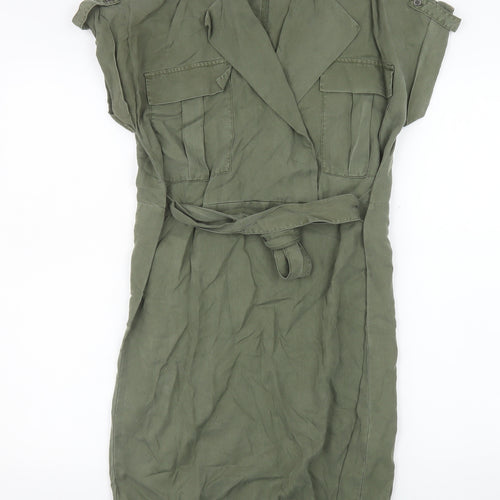 Noisy May Women Green Lyocell Shirt Dress L Lightweight Belted