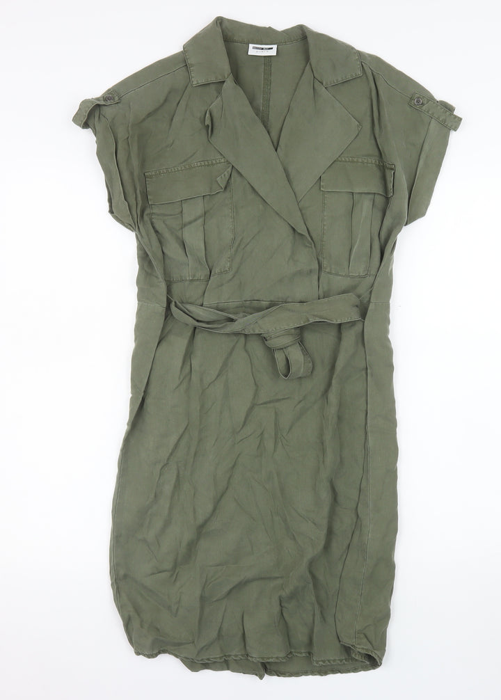 Noisy May Women Green Lyocell Shirt Dress L Lightweight Belted