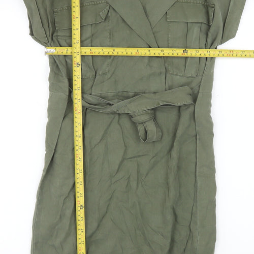 Noisy May Women Green Lyocell Shirt Dress L Lightweight Belted