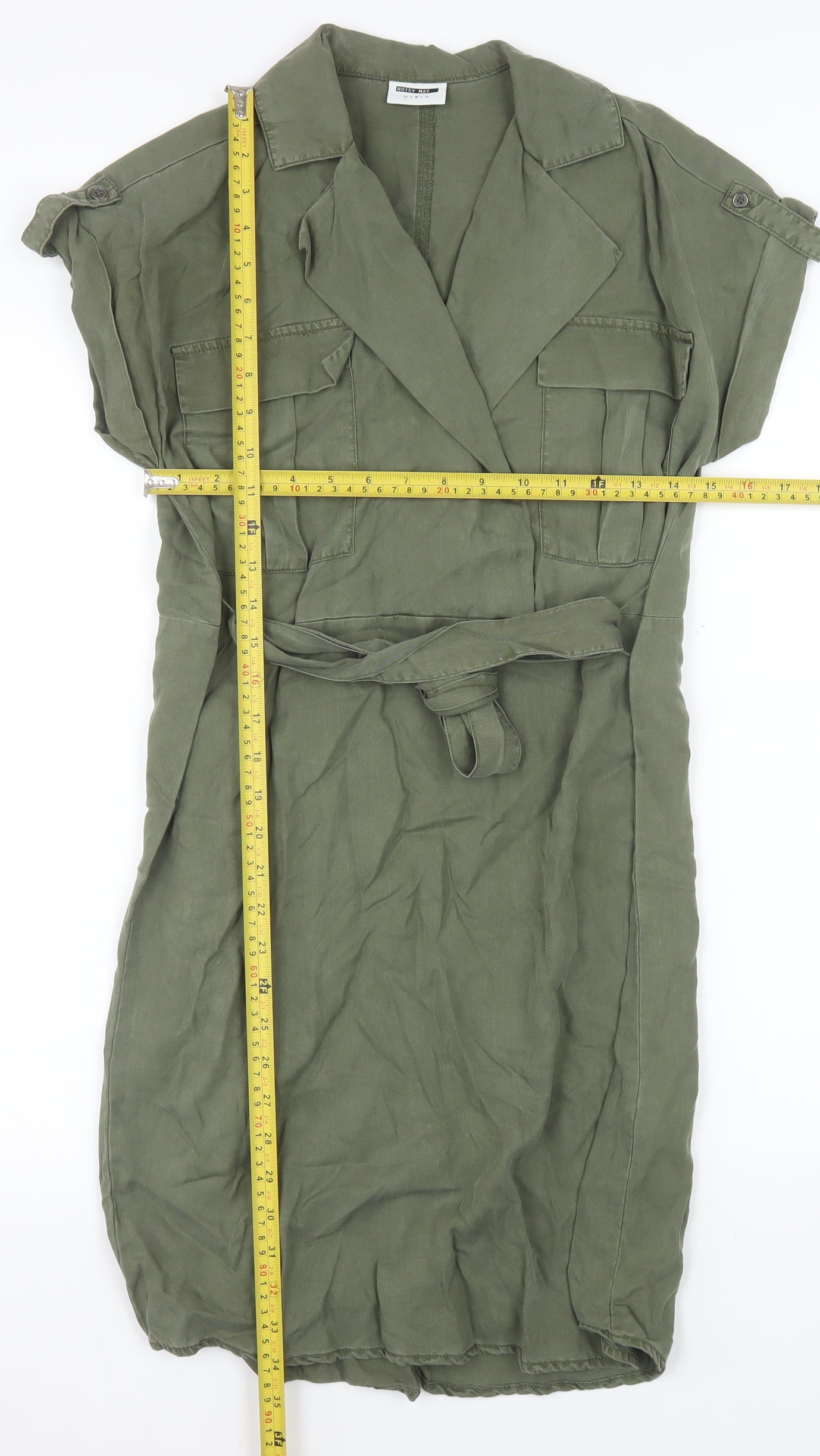 Noisy May Women Green Lyocell Shirt Dress L Lightweight Belted