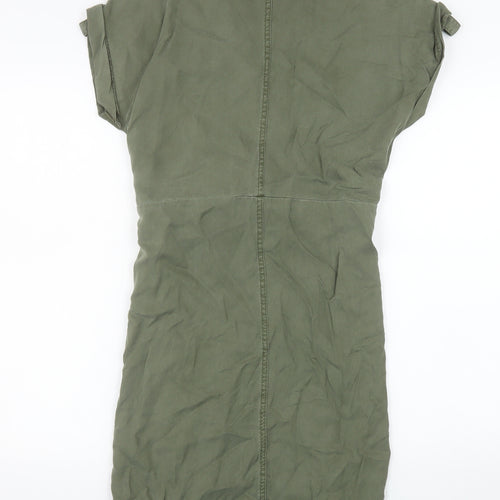 Noisy May Women Green Lyocell Shirt Dress L Lightweight Belted
