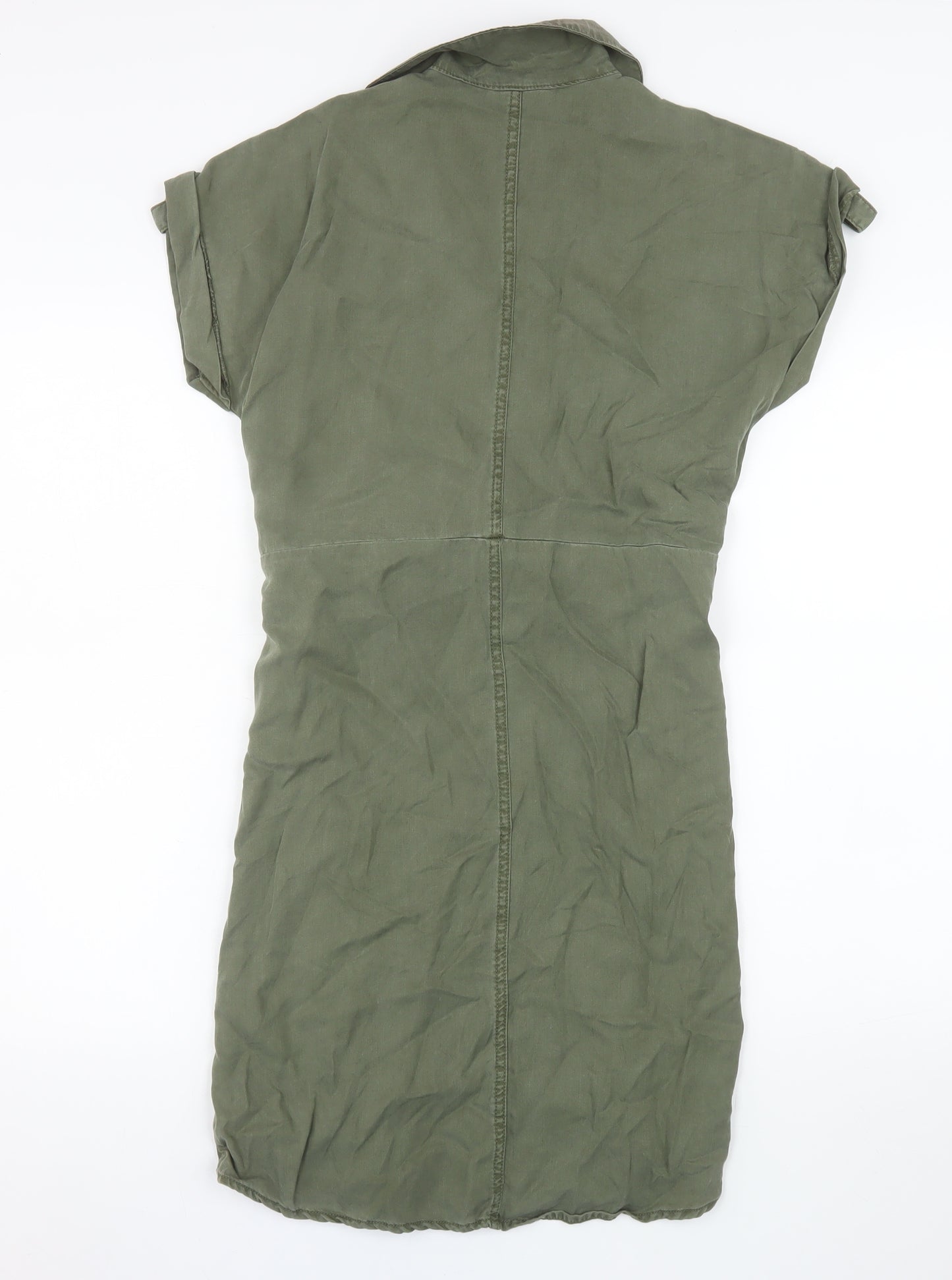 Noisy May Women Green Lyocell Shirt Dress L Lightweight Belted