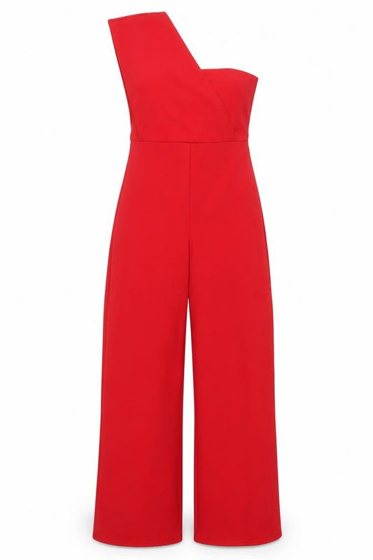 PrettyLittleThing Women’s Red One Shoulder Wide-Leg Jumpsuit Size 10