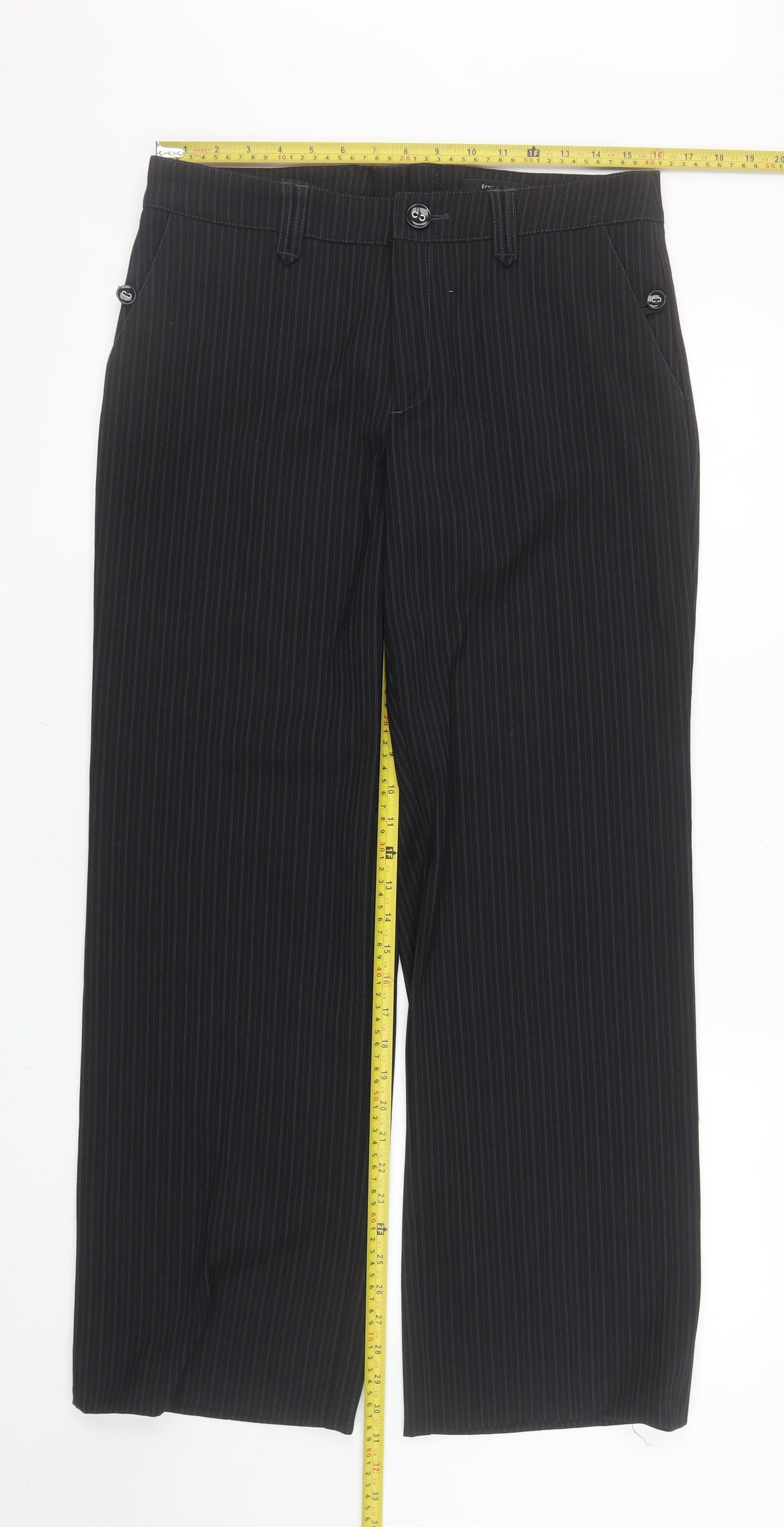 GreenHouse Women's Black Pinstripe Straight Leg Trousers Size 12