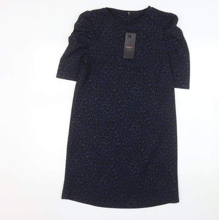 ONLY Women's Blue Animal Print Shift Dress S Half Sleeve