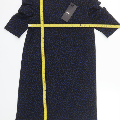 ONLY Women's Blue Animal Print Shift Dress S Half Sleeve