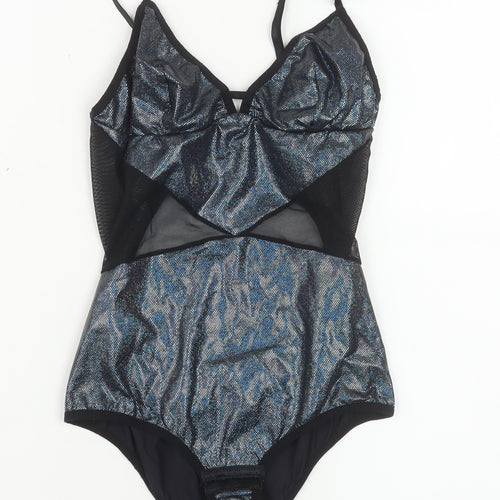 John John Women’s Black Metallic Mesh Bodysuit Size S