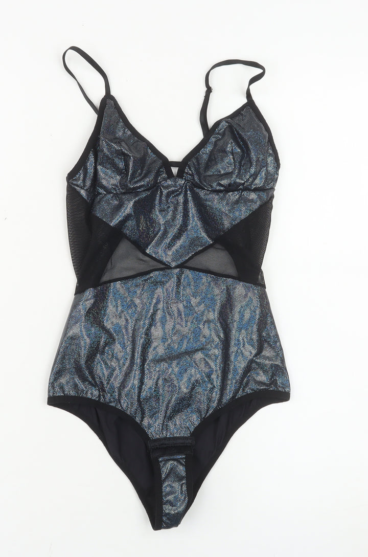 John John Women’s Black Metallic Mesh Bodysuit Size S