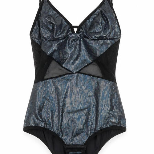 John John Women’s Black Metallic Mesh Bodysuit Size S
