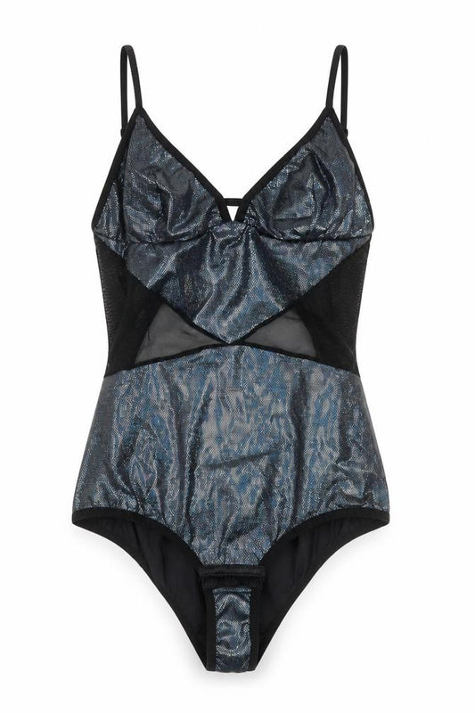 John John Women’s Black Metallic Mesh Bodysuit Size S