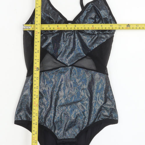 John John Women’s Black Metallic Mesh Bodysuit Size S