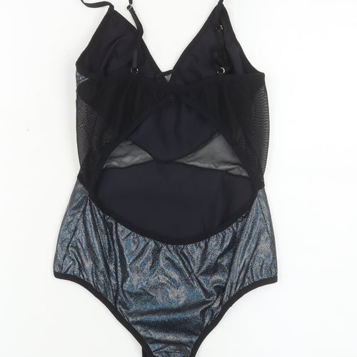 John John Women’s Black Metallic Mesh Bodysuit Size S