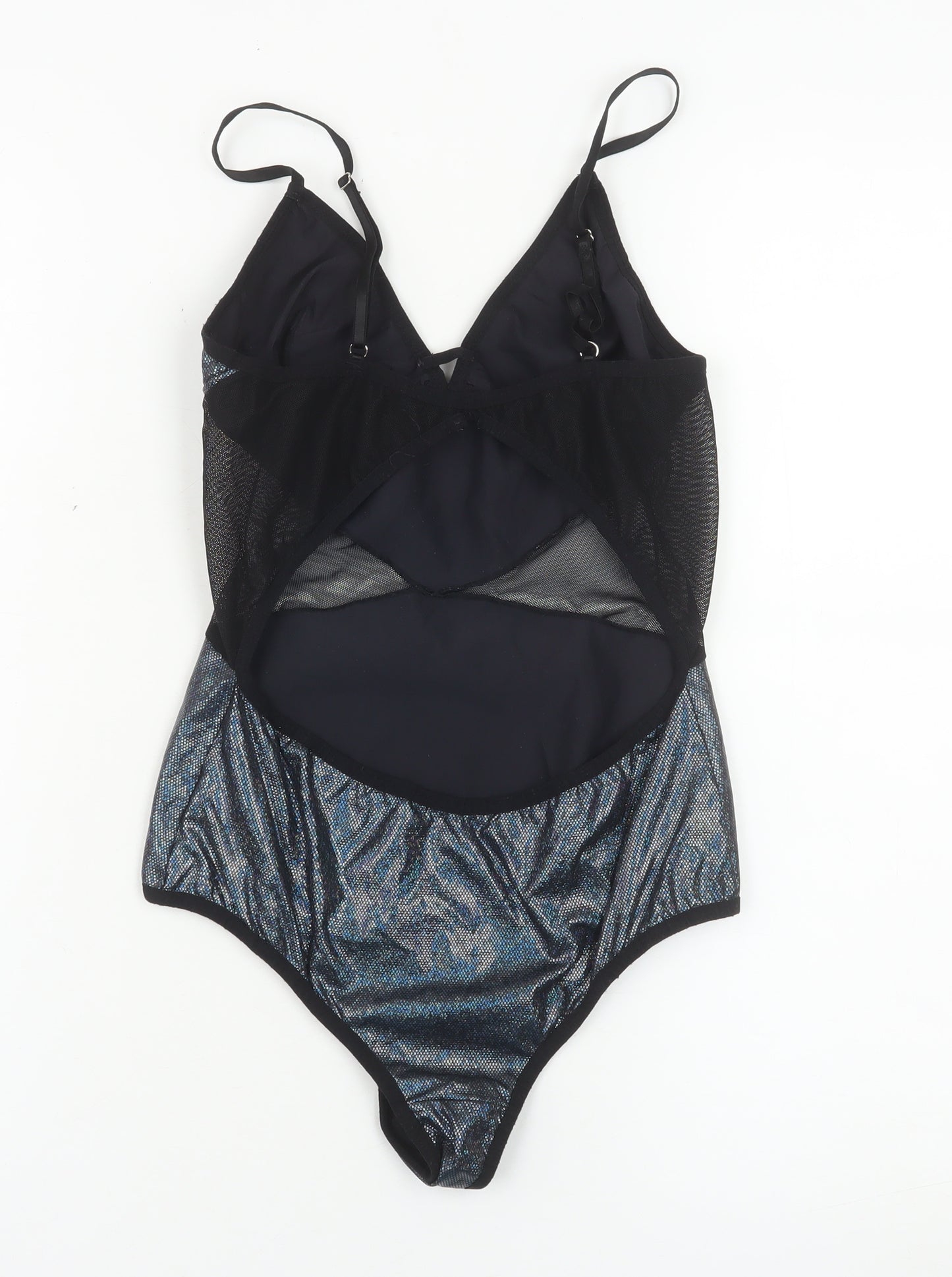 John John Women’s Black Metallic Mesh Bodysuit Size S